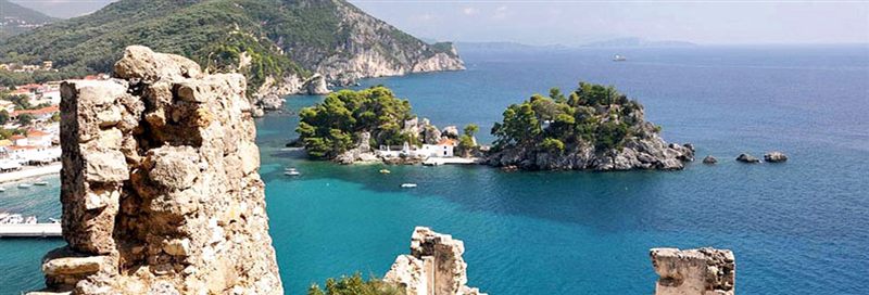 View from the old castle walls over the islets and deep blue sea